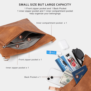 Borsa a Tracolla in Pelle Scamosciata Marrone da Donna con 2 Cinghie Regolabili, Grande Capacità, Design Multi-Tasca - Product Image 4