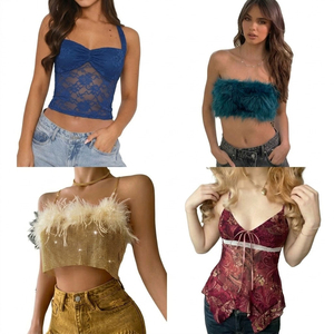 Women's Sexy Lace Strapless Tank <b>Top</b> <b>Feathers</b> Hollow Short Length Solid Casual Breathable Spandex/Nylon Digital Printed O-Neck - Product Image 2