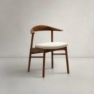 Modern Solid Teak <b>Dining</b> <b>Chair</b> with Curved Backrest and Upholstered Seat Elegant Mid Century Design for Home, Cafe & Restaurant - Product Image 1