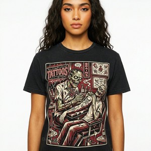 Fabricante de Camisetas con Diseños Gráficos Vintage Personalizados, Camiseta con Estampado de Artista de Tatuajes de Zombis, Camiseta de Algodón Estilo Urbano, Venta al Por Mayor, Suministro de Logotipos Personalizados - Product Image 1