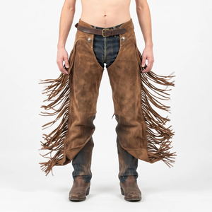 FAZMAX - Pantalones Vaqueros de Cuero Genuino para Hombre, Corte Alto, con Flecos y Cierre de Hebilla, Ajuste Regular para Montar a Caballo - Product Image 2