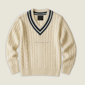 Nouveau pull jacquard en maille acrylique à col en V pour homme, avec logo personnalisé, style universitaire, pour l'hiver - Product Image 1