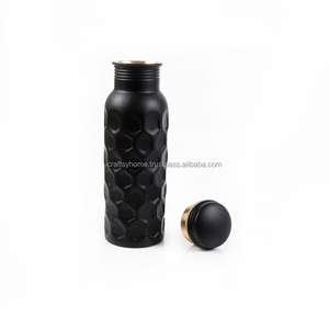 Wholesale Pure Copper Eco-friendly 900ml Hammered Drinkware with Black Ayurvedic Lid Customizable <b>Metal</b> Vessel for <b>Water</b> <b>Bottle</b> - Product Image 2