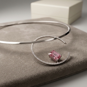 Collier en or 10k, 14k, 18k avec diamant rose solitaire cultivé en laboratoire, certifié IGI, pour femmes - Product Image 2