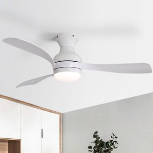 Ventilatore da soffitto LED dimmerabile da 52 pollici con luce e telecomando, 3 pale bianche in ABS per camera da letto, soggiorno, cucina, motore DC - Product Image 1