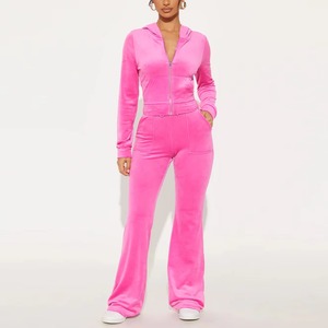 Conjunto Deportivo con Capucha para Mujer, Color Rosa Sólido, Cierre Completo, Manga Larga, Pantalones Casuales, Dos Piezas, Corte Regular, Ropa de Primavera - Product Image 3