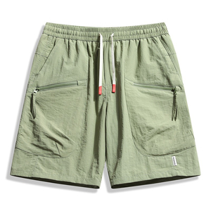 Pantalones Cortos Cargo para Hombre, Cintura Media, Cordón Ajustable, Secado Rápido, Color Sólido, Estilo Casual, Tela de Poliéster, Bolsillos con Cremallera - Product Image 3