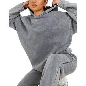 Ensemble de survêtement délavé à l'acide pour femme, en coton French Terry 450 GSM, style streetwear décontracté, avec sweat à capuche et pantalon de jogging, fabrication OEM sous marque privée - Product Image 3