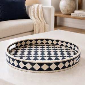 Plateau décoratif hexagonal en marbre noir et blanc, motif géométrique incrusté, style méditerranéen, plateau de service personnalisé - Product Image 4