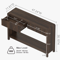 Table console d'appoint en bois massif recyclé de style moderne avec trois tiroirs pour l'ameublement de la maison, l'entrée, l'atelier ou l'appartement
