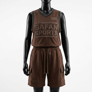ชุดบาสเก็ตบอลพรีเมียม 220 GSM ผ้าตาข่ายระบายอากาศ เสื้อและกางเกงขาสั้นสีน้ำตาล โลโก้ปั๊มนูนแบบกำหนดเอง ชุดสำหรับผู้หญิง - Product Image 6