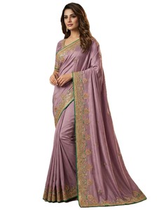 Luxury Traditional Designer Heavy Thread Zari Embroidery Work Sequins Soft Silk Slim Fit Saree Indian Summer Weddings Parties - Product Image 2