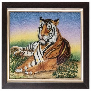 Handmade Indian Gemstone Dust Tiger Wall Art Painting <b>Framed</b> Royal Bengal Wildlife Animal Portrait <b>Canvas</b> Glass Board Craft Art - Product Image 1