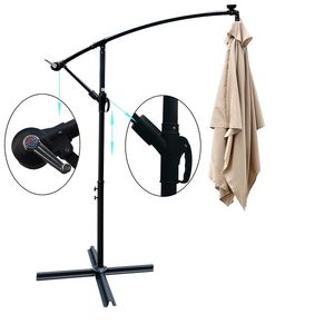 Ombrellone Rettangolare 2x3M da Esterno con Luci LED Solari, Impermeabile, 6 Stecche, con Manovella e Base a Croce, Parasole da Mercato - Product Image 4