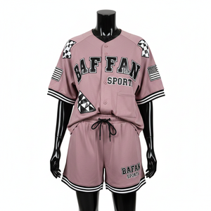 Ensemble short et maillot de baseball pour femme, léger, en polyester mesh respirant, couleur rose, avec logo personnalisé, ensembles pour femme 100% coton - Product Image 1