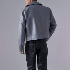 Veste en cuir d'agneau véritable de haute qualité pour homme, style streetwear délavé, col montant, imperméable et coupe-vent pour l'hiver - Product Image 4