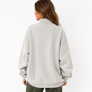 Sudadera Oversize de Cuello Redondo para Mujer, con Cuello Simulado, Bordado con Letras Personalizadas, Gris, Mezcla de Algodón, Tejido de Punto, Invierno - Product Image 4