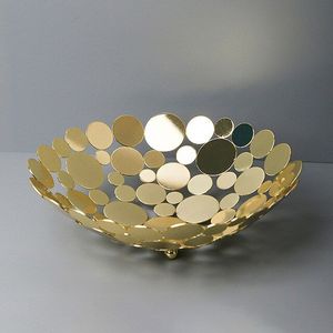 Panier à fruits en métal économique avec finition dorée et design circulaire moderne, panier de rangement pour fruits sur comptoir - Product Image 1