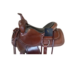 Silla de montar western de cuero marrón repujada a mano para carreras de barriles, con asiento suave negro, correas de latigo y juego de arreos, de 10 a 18 pulgadas - Product Image 2