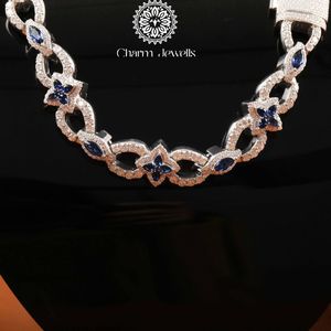 Charm Jewells Men's/Unisex Moissanite <b>Statement</b> <b>Necklace</b> 14K Gold Plated Flower Link Chain IGI Certified Hiphop Party Luxury - Product Image 4