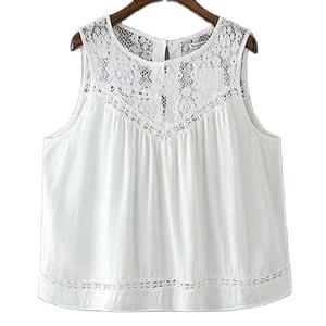 Tops ligeros de algodón para mujer para la moda de verano-Estilos cortos Decoración de botones Tejidos Casual Party Tops Estilos largos - Product Image 1