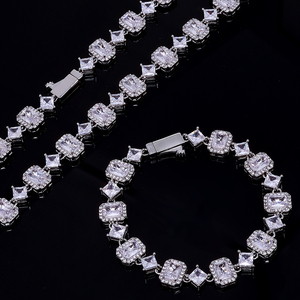 Mens 925 Silver Moissanite Baguette Chain Iced Pave Geometric Link <b>Statement</b> <b>Necklace</b> Luxury Fashion Jewellery - Product Image 5