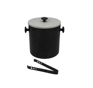 Seau à glace en acier inoxydable marbré personnalisable avec logo, pinces et ensemble d'outils de bar en acrylique et métal pour restaurants et fêtes - Product Image 3