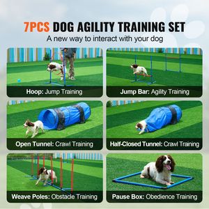 Set di 7 Ostacoli per Addestramento Cani con Barriere Regolabili, Pali per Intreccio, Tunnel, Anello per Salto, Box Pausa, Fischietto, Pieghevole - Product Image 2