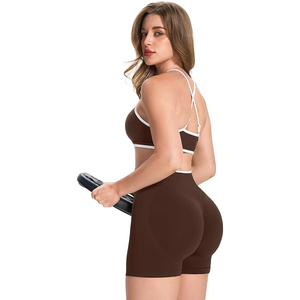 Shorts marron tricotés en spandex taille haute personnalisés pour femme – Sportifs, respirants, taille élastique, coupe ajustée, pour l'entraînement - Product Image 4