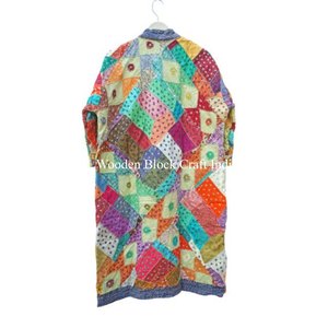 Veste Kantha vintage décontractée pour femme, séchage rapide, col en V, robe kimono, rembourrage en coton fait main, motif floral, cadeau idéal pour maman - Product Image 5
