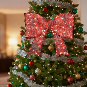 Pre-Lit Outdoor Giant Bowknot Christmas Decoration 124 Warm White LED Lights Lighted Metal Frame for Front Door/Gate Decoration - Product Image 5