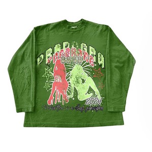 Camiseta de manga larga para mujer, 220 GSM, jersey de algodón premium, suave, lavado, verde, corte holgado, estampado personalizado con logo, cuello cómodo - Product Image 3