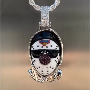 Colgante de máscara de hockey sobre hielo con cadena de cuerda, Plata de ley, Moissanita VVS, Bañado en rodio, Tendencia, Más vendido, Hip Hop, Bling, Lujo - Product Image 1