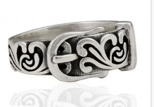 Vintage 925 Sterling Silver Belt Buckle <b>Ring</b> Unisex Everyday Wear Jewelry Handmade Scroll Pattern Design - Product Image 3