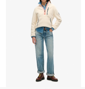 Factory Custom Logo Women's Cotton Embroidered Acid Wash Stonewashed <b>Jumper</b> Fleece Mock Neck Oversized <b>Pullover</b> Sweatshirt - Product Image 4