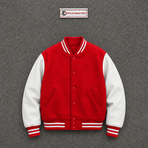 PREMIUM LETTERMAN RED AND WHITE VARSITY <b>JACKET</b> <b>FOR</b> <b>MEN</b> CASUAL COLLEGE <b>BASEBALL</b> FLEECE OUTERWEAR FASHIONABLE WINTER WEAR Regular - Product Image 5