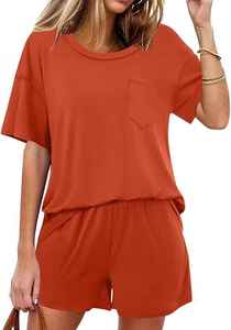 Ensemble d'été pour femme : Blouse anti-rides en crêpe de bonne qualité à col rond et manches courtes, et pantalon large à jambes amples - Product Image 3