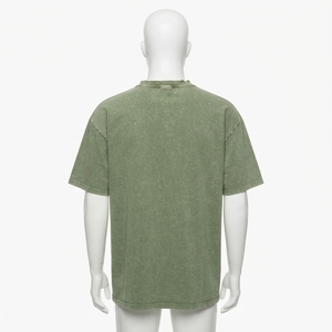 Camiseta Verde Oliva para Hombre, Lavado Ácido, Estampado Gráfico, Borde Crudo, Manga Corta, Ropa Urbana - Product Image 4