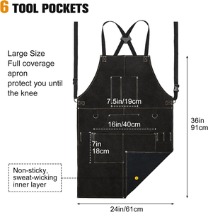 Top Quality Cowhide Leather Made Welding Apron Body Protection Heavy Duty Safety Wear 6 <b>Tools</b> Packets Heat Resistant Work Aprons - Product Image 3