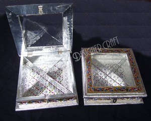 Lowellcraft Handcrafted Copper Enamel Tray <b>Rectangular</b> Silver-Plated Folk Art Collectible Embossing Printing Dry Fruit Gift - Product Image 1