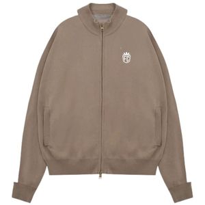 Chaqueta Deportiva de Punto con Franja Lateral Beige, Cierre de Cremallera, Estilo Urbano, Puños Acanalados, Tejido Suave, Ropa Casual para Hombre, Ajuste Premium y Cómodo - Product Image 1