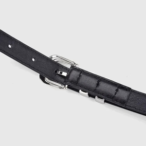 เข็มขัดหนังวัวสีดำพร้อมหัวเข็มขัดเงินทรงสี่เหลี่ยมสไตล์ลำลอง - Product Image 6