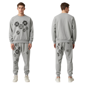 Survêtement gris pour homme avec strass géométriques, manches longues, col rond, décontracté, pour l'automne, avec poches latérales, taille élastique, coupe régulière - Product Image 1