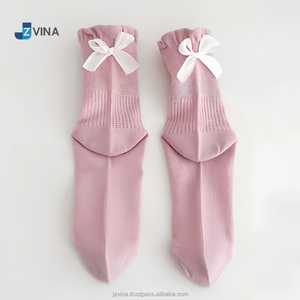 JZVINA Calcetines rosas hasta el tobillo para mujer con volantes y decoraciones de lazo, calcetines antideslizantes para Pilates, Yoga, Barre Studio - Product Image 4