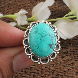 Vintage <b>Turquoise</b> <b>Ring</b> 925 Sterling Silver Boho Style Jewelry Natural Blue Stone Statement <b>Ring</b> for Women Handcrafted Design - Product Image 5