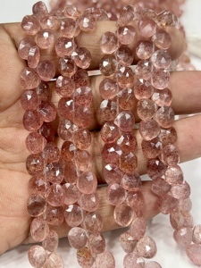 Perles facettées en forme de cœur en quartz rose naturel AAA, 6-7 mm environ. Perles de bijoux en pierres précieuses brutes de 8 pouces - Product Image 3