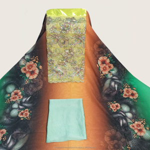 Tela Estampada Floral Dirac Suiza de Lujo en Color Naranja con Panel Bordado Multicolor para Vestidos de Fiesta Somalíes - Product Image 1