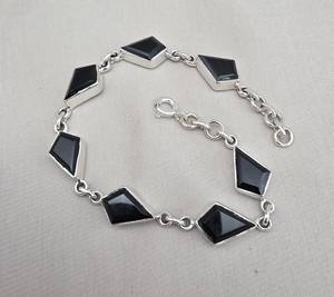 Bracelet à maillons en onyx noir de forme fantaisie, argent sterling 925, onyx facetté, fait main, bijoux unisexes - Product Image 3