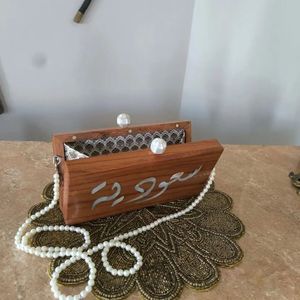 Pochette en bois fait main avec incrustations de nacre, style Art Déco vintage, sac boîte, sac à main de soirée pour mariée et bal de promo, prix de gros - Product Image 2