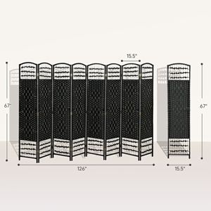 Divisorio Pieghevole Portatile a 8 Pannelli in Fibra Nera Ondulata per Privacy in Casa e Ufficio - Product Image 3